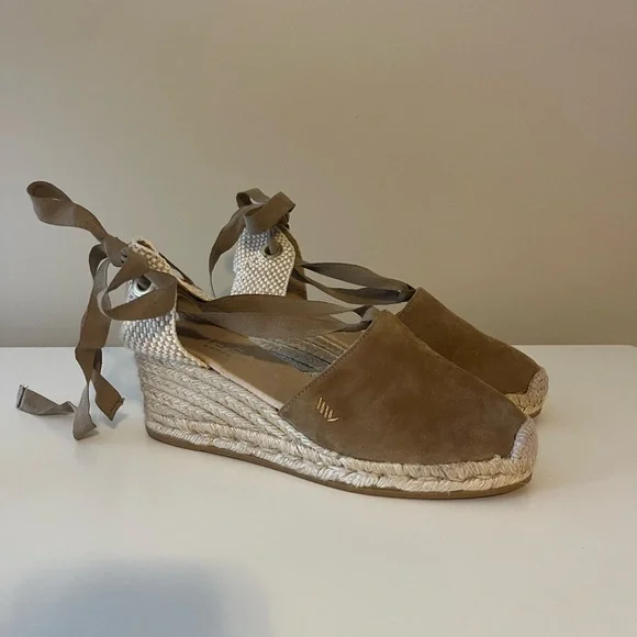 Brown Espadrille Wedge Sandals with Ankle Wrap - Picture 6 of 7